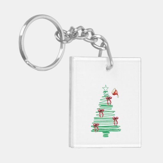 sketchy christmas tree with red bow and santa hat sleutelhanger (Voorkant Links)