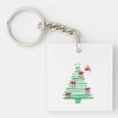 sketchy christmas tree with red bow and santa hat sleutelhanger (Voorkant)