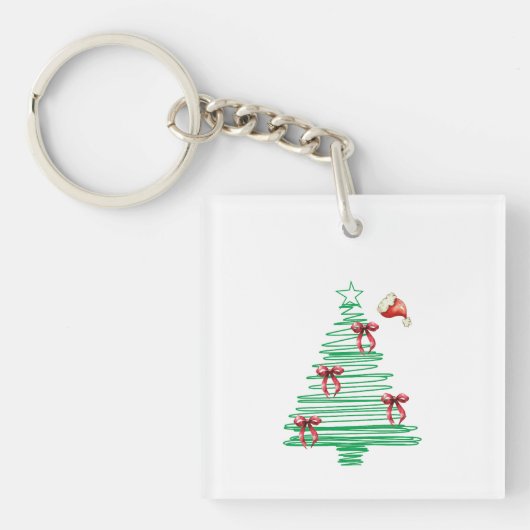 sketchy christmas tree with red bow and santa hat sleutelhanger (Voorkant)