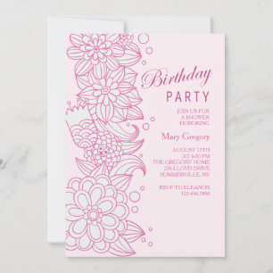 Sketchy Floral Invitation Kaart