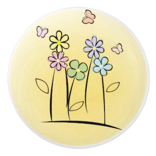 Sketchy Flowers Ceramic Pull of Knob Keramische Knop
