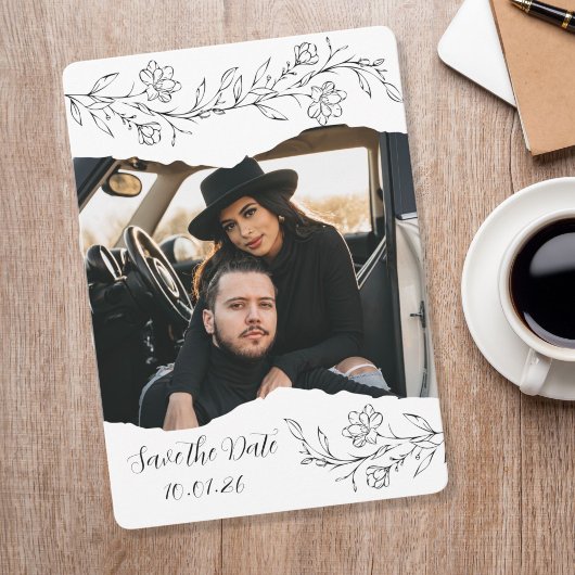 Sketchy Flowers en Geript Papier Opslagdatum Kaart