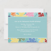 Sketchy Flowers Fourth Birthday Blauwgroen Kaart (Achterkant)