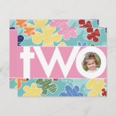 Sketchy Flowers Second Birthday Invitation Kaart (Voorkant / Achterkant)