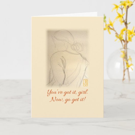 Sketchy Girl Aanmoediging Kaart (Gele Bloem)