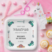 Sketchy Green Tractor Boerderij Boy Verjaardag Papieren Bordje (Feest)