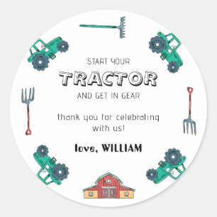 Sketchy Green Tractor Boerderij Boy Verjaardag Sti Ronde Sticker