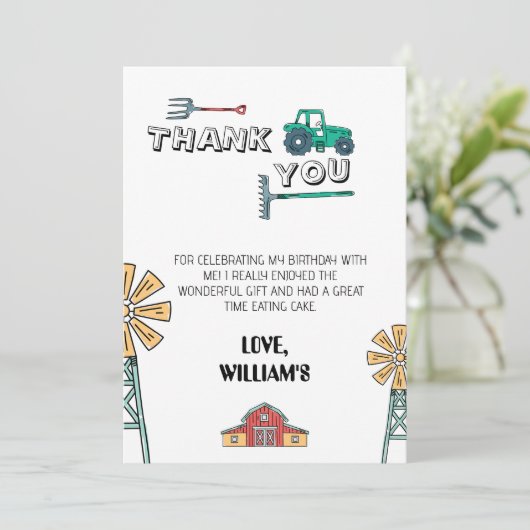 Sketchy Green Tractor Boerderij Verjaardag Dank u Kaart (Staand voorkant)