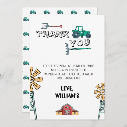 Sketchy Green Tractor Boerderij Verjaardag Dank u  Kaart (Voorkant / Achterkant)