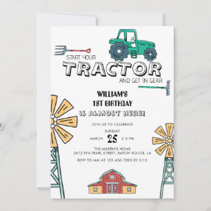 Sketchy Green Tractor Boerderij Windmill 1e Verjaa Kaart