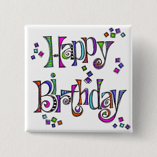 Sketchy Happy Birthday Vierkante Button 5,1 Cm (Voorkant)