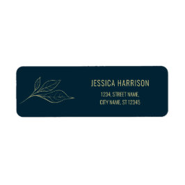 Sketchy Line Art Gold Leaves Deep Blue Elegant Etiket