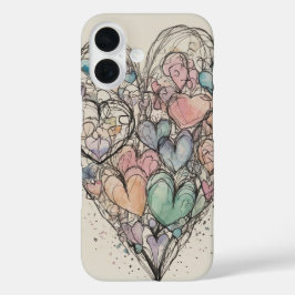 Sketchy Love Hearts iPhone 16 Hoesje