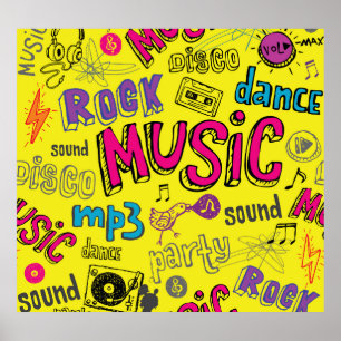 Sketchy Music Doodles Naadloze Achtergrond Poster