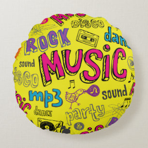 Sketchy Music Doodles Naadloze Achtergrond Rond Kussen