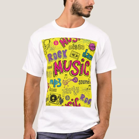 Sketchy Music Doodles Naadloze Achtergrond T-shirt (Voorkant)