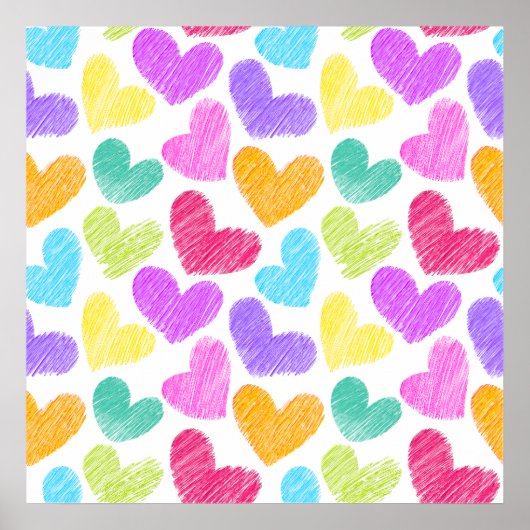 Sketchy pastel love harts patroon poster (Voorkant)