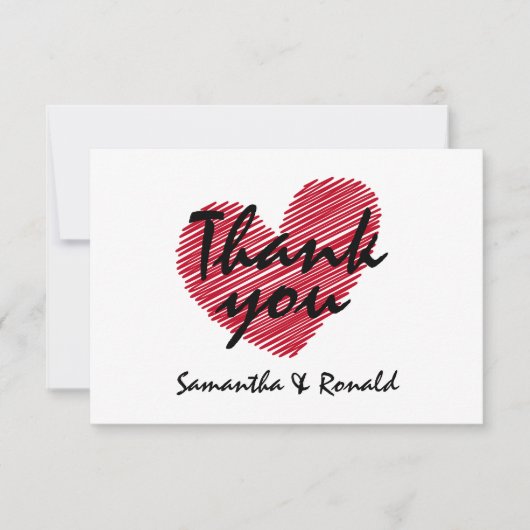 Sketchy Red Heart Weddenschap Hartelijk dank Bedankkaart (Voorkant)