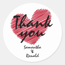 Sketchy Red Heart Weddenschap Hartelijk dank Ronde Sticker