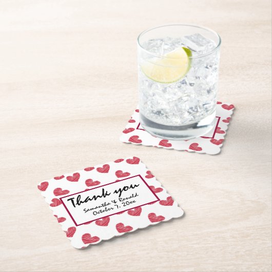 Sketchy Red Heart Wedding Kartonnen Onderzetters (Insitu)