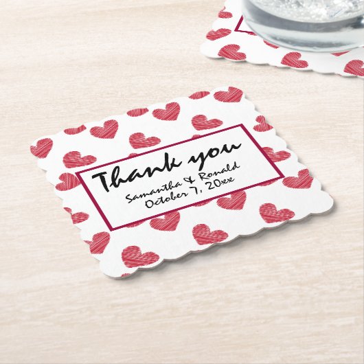 Sketchy Red Heart Wedding Kartonnen Onderzetters (Gebogen)