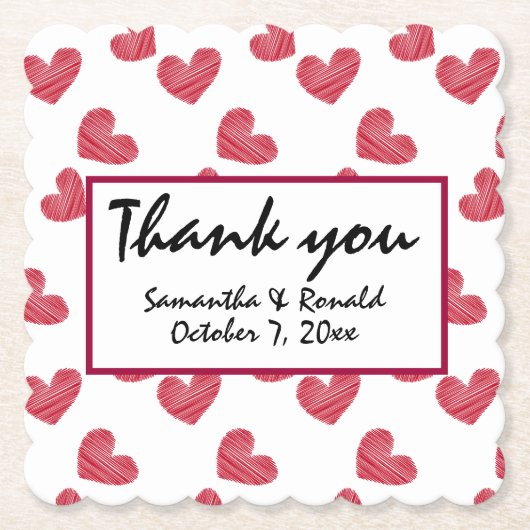 Sketchy Red Heart Wedding Kartonnen Onderzetters (Voorkant)