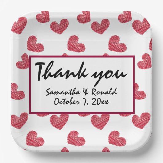 Sketchy Red Heart Wedding Papieren Bordje (Voorkant)