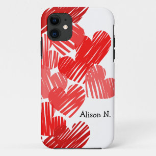 Sketchy Red hearts met naam iPhone 5 Hoesje