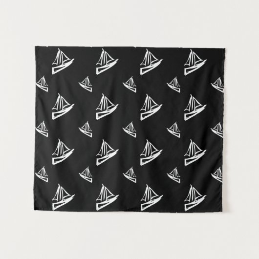 Sketchy Sailboat Pattern Wandkleed (Voorkant (horizontaal))