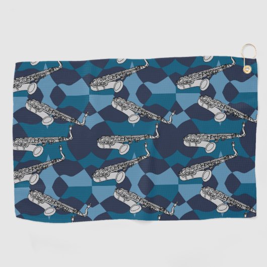 Sketchy saxofoon grijs patroon golfhanddoek (Horizontaal)
