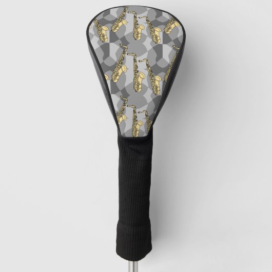 Sketchy saxofoon grijs patroon golfheadcover (Voorkant)