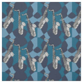 Sketchy saxofoon patroon blues stof (Swatch)
