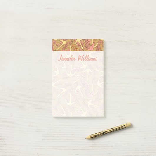 Sketchy Seahorse & Anchor Pattern | Jouw namen toe Post-it® Notes (Op bureau)