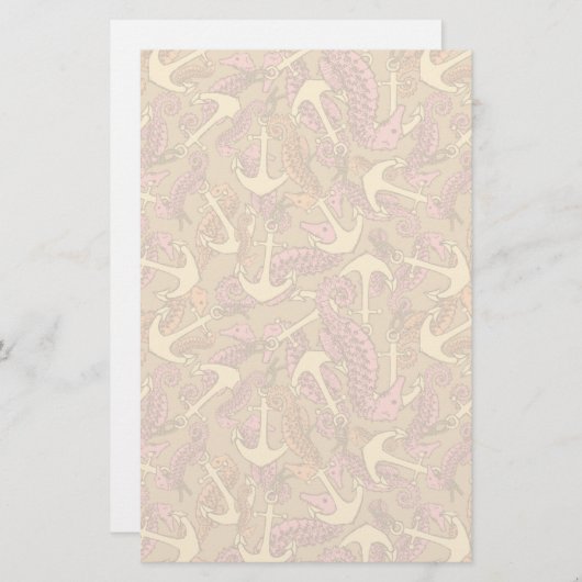 Sketchy Seahorse and Anchor Pattern Briefpapier (Voorkant / Achterkant)