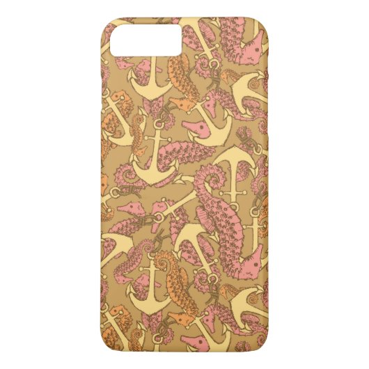 Sketchy Seahorse and Anchor Pattern Case-Mate iPhone Case (Achterkant)