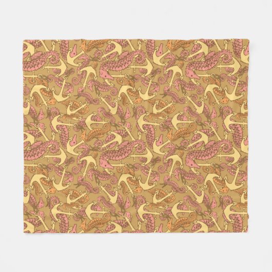 Sketchy Seahorse and Anchor Pattern Fleece Deken (Voorkant (Horizontaal))