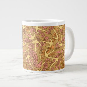 Sketchy Seahorse and Anchor Pattern Grote Koffiekop