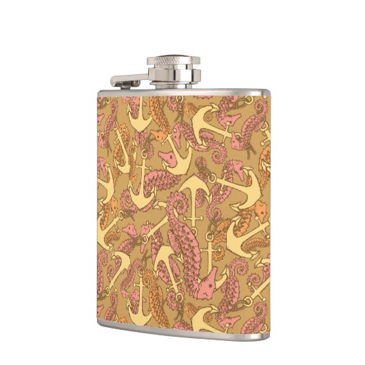 Sketchy Seahorse and Anchor Pattern Heupfles (Links)