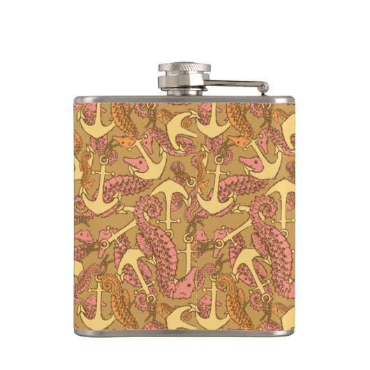 Sketchy Seahorse and Anchor Pattern Heupfles (Achterkant)