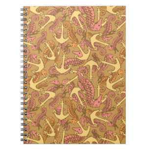 Sketchy Seahorse and Anchor Pattern Notitieboek