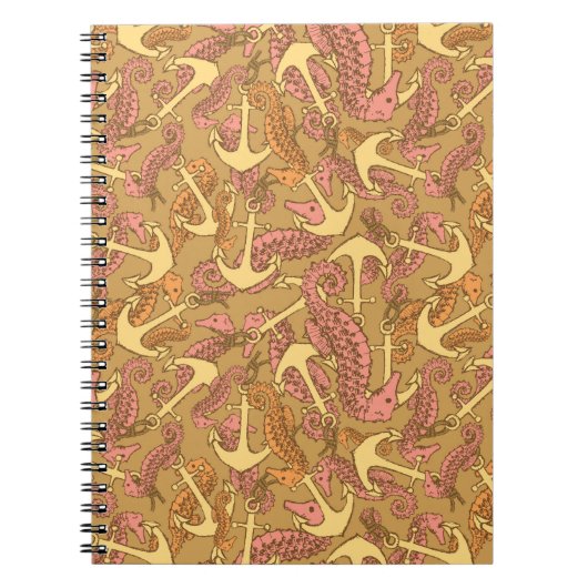 Sketchy Seahorse and Anchor Pattern Notitieboek (Voorkant)