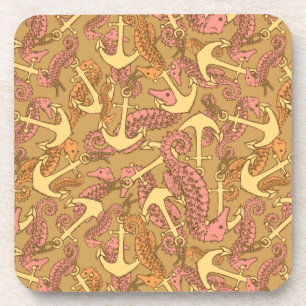 Sketchy Seahorse and Anchor Pattern Onderzetter