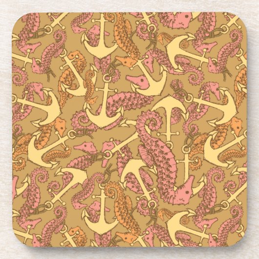 Sketchy Seahorse and Anchor Pattern Onderzetter (Voorkant)