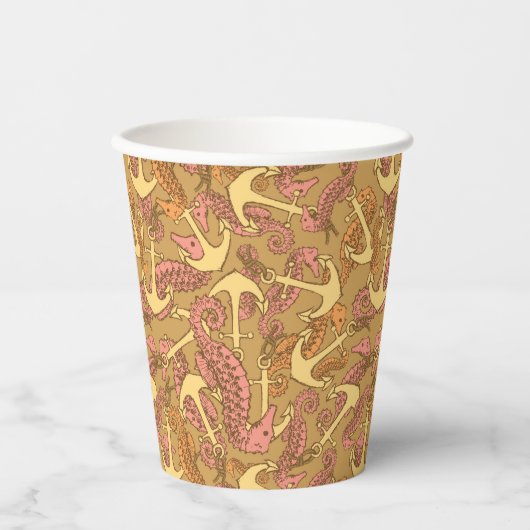 Sketchy Seahorse and Anchor Pattern Papieren Bekers (Voorkant)