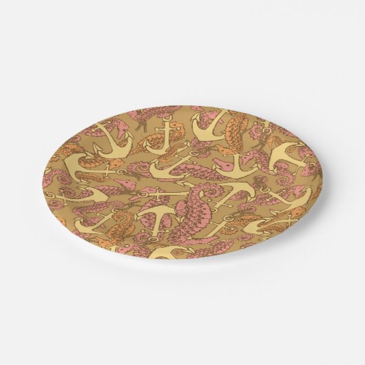 Sketchy Seahorse and Anchor Pattern Papieren Bordje (Gekanteld)