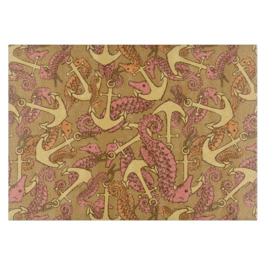 Sketchy Seahorse and Anchor Pattern Snijplank (Voorkant)