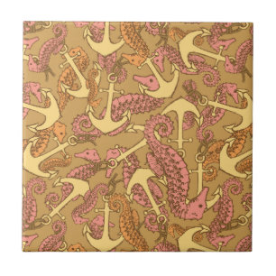 Sketchy Seahorse and Anchor Pattern Tegeltje