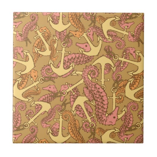 Sketchy Seahorse and Anchor Pattern Tegeltje (Voorkant)