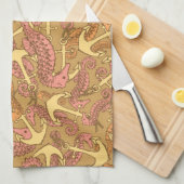 Sketchy Seahorse and Anchor Pattern Theedoek (Quarter Fold)