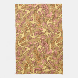 Sketchy Seahorse and Anchor Pattern Theedoek